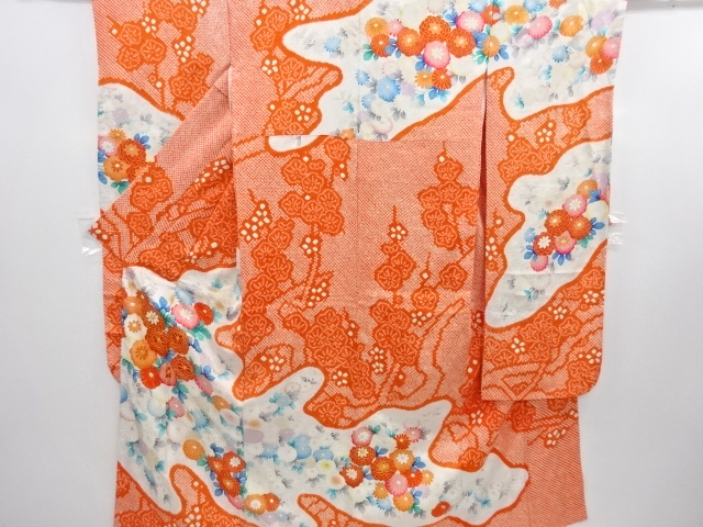 リサイクル　本総絞り枝梅に菊模様刺繍振袖・袋帯セット